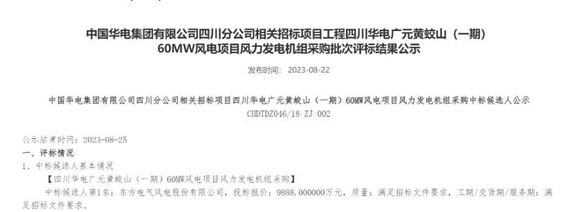 160MW！華電2個風(fēng)電項目候選人公示